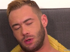 German muscle stud is horny and strokes his hard cock!