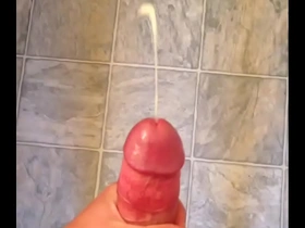 Thick cock jerk off after the shower and hot cumshots