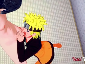 Naruto yaoi - naruto & sasuke having sex in school's restroom and cums in his mouth and ass. bareback anal creampie 1/2