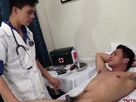 Assfingered asian twink barebacked by doctor