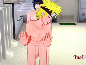 Naruto yaoi - naruto & sasuke having sex in school's restroom and cums in his mouth and ass. bareback anal creampie 2/2