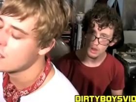 Hairy cock teenagers fucking bareback in the garage after bj