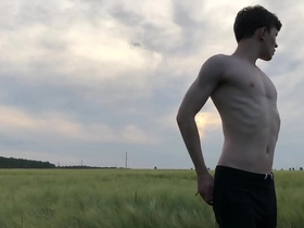 Step son ran away from home & cute boy jerking off outdoor in field / monster cock / teen boy /uncut