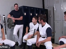 (johnny rapid) shoots his load while getting double penetrated in an orgy with his coach (andrew stark) - men