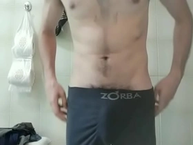 Huge dick guy got caught in bathroom by hidden camera