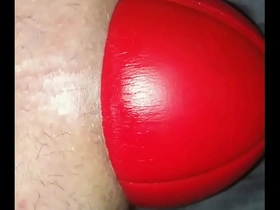 Huge 12 cm wide football in my stretched ass, watch it slide out up close.